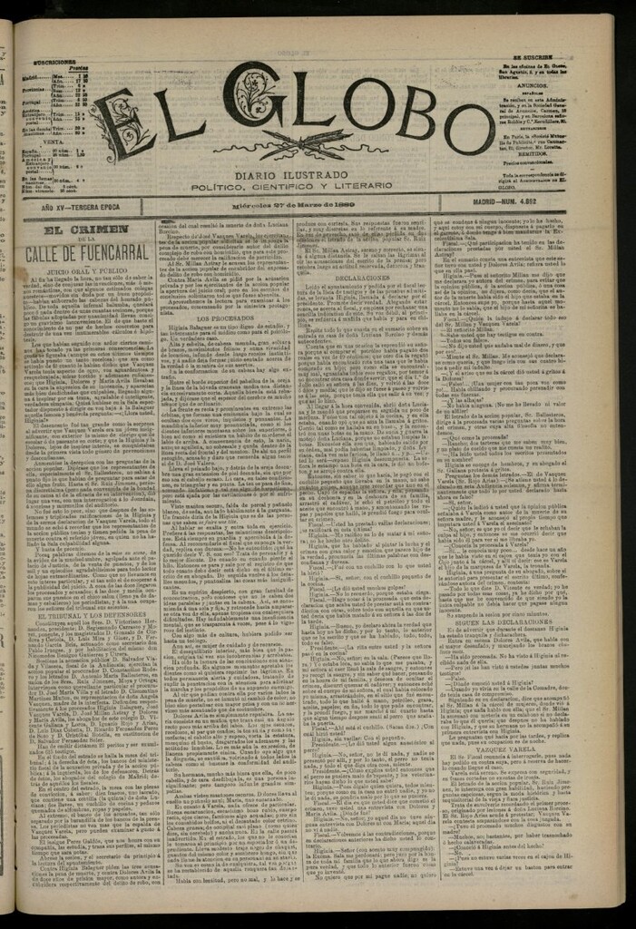Miniatura de El Globo : diario ilustrado del 27 de marzo de 1889, nº 4892