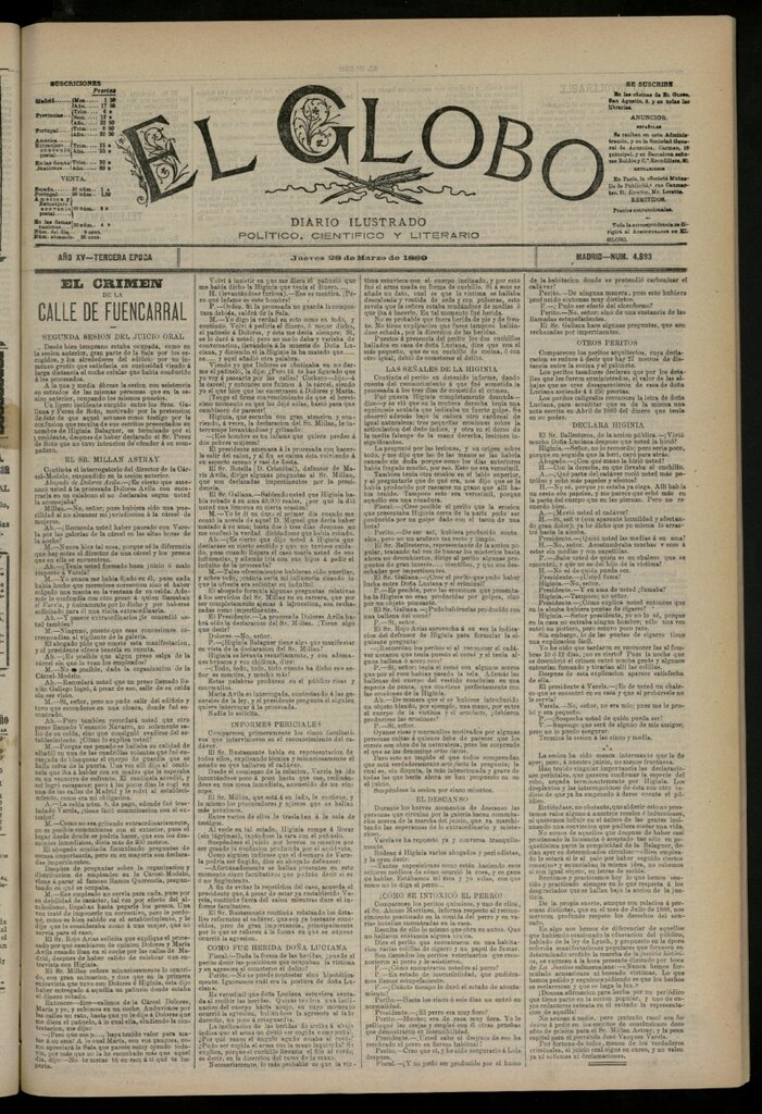 Miniatura de El Globo : diario ilustrado del 28 de marzo de 1889, nº 4893