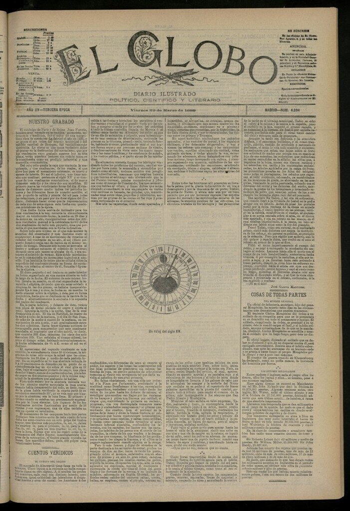 Miniatura de El Globo : diario ilustrado del 29 de marzo de 1889, nº 4894