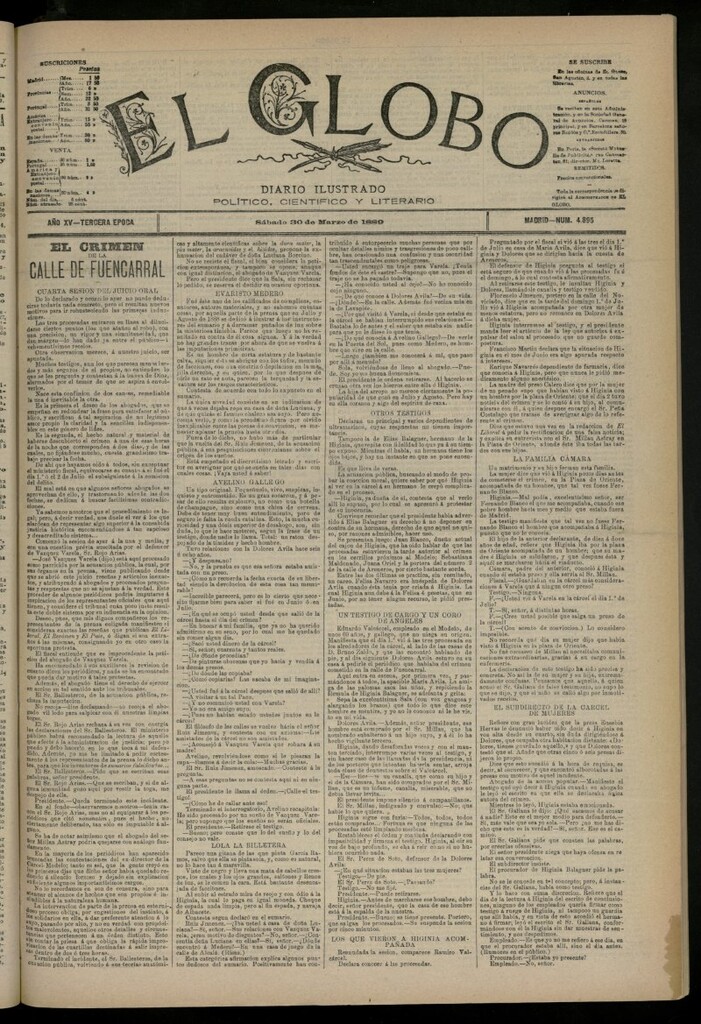 Miniatura de El Globo : diario ilustrado del 30 de marzo de 1889, nº 4895