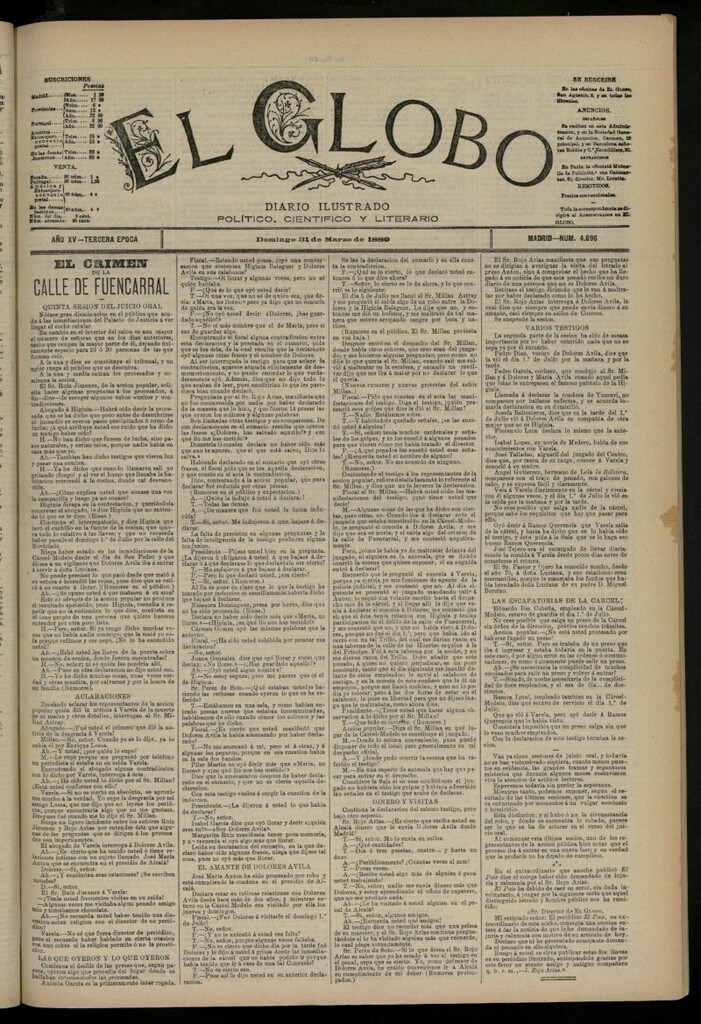Miniatura de El Globo : diario ilustrado del 31 de marzo de 1889, nº 4896