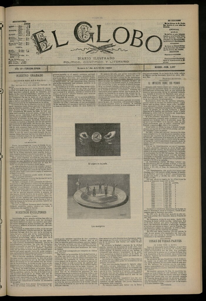 Miniatura de El Globo : diario ilustrado del 1 de abril de 1889, nº 4897