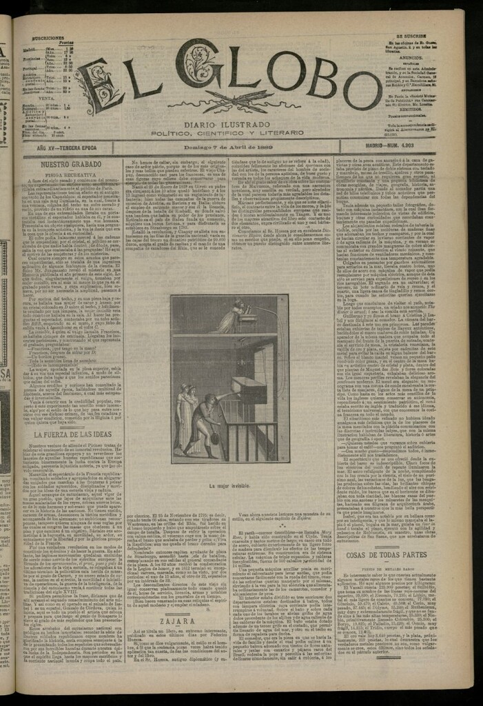 Miniatura de El Globo : diario ilustrado del 7 de abril de 1889, nº 4903