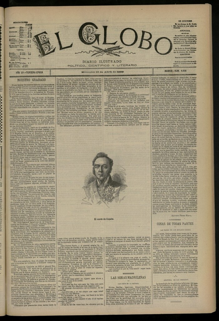 Miniatura de El Globo : diario ilustrado del 10 de abril de 1889, nº 4906