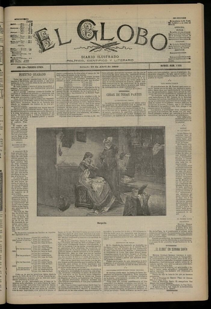 Miniatura de El Globo : diario ilustrado del 13 de abril de 1889, nº 4909
