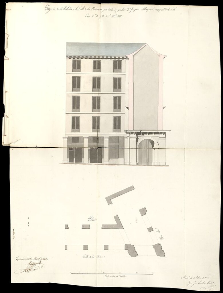Miniatura de Doña Cándida Ezguerra, dueña de los solares [...] de las Vidrierías y la plaza Mayor pidiendo licencia para edificar