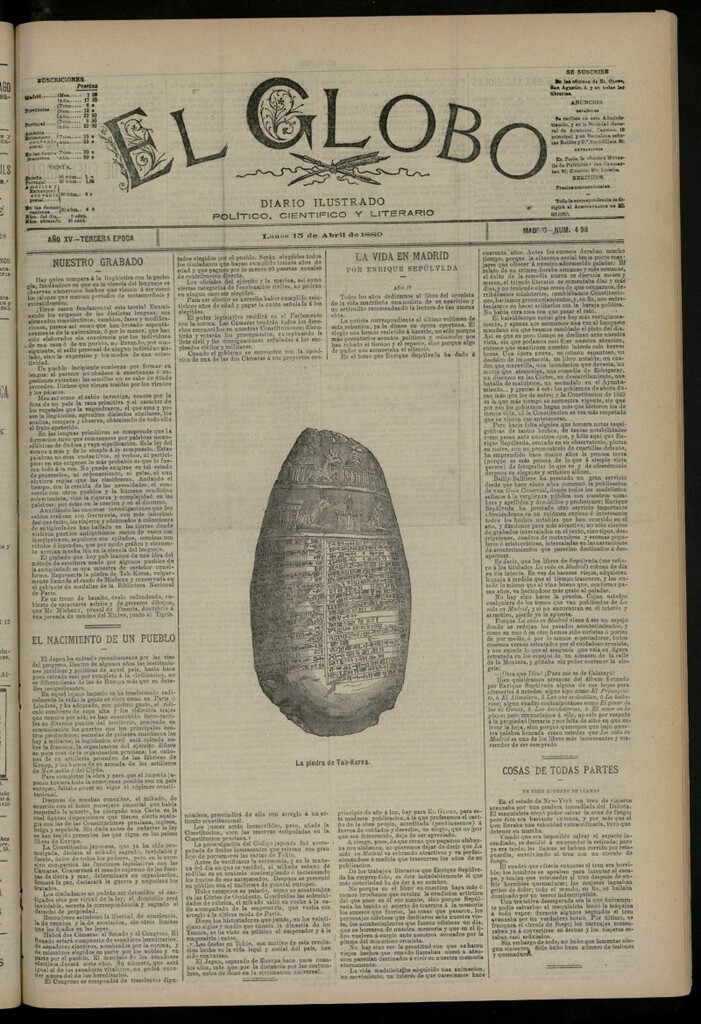 Miniatura de El Globo : diario ilustrado del 15 de abril de 1889, nº 4911