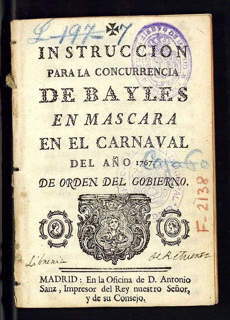 Miniatura de Instrucción para la concurrencia de bayles en mascara en el carnaval del año 1767