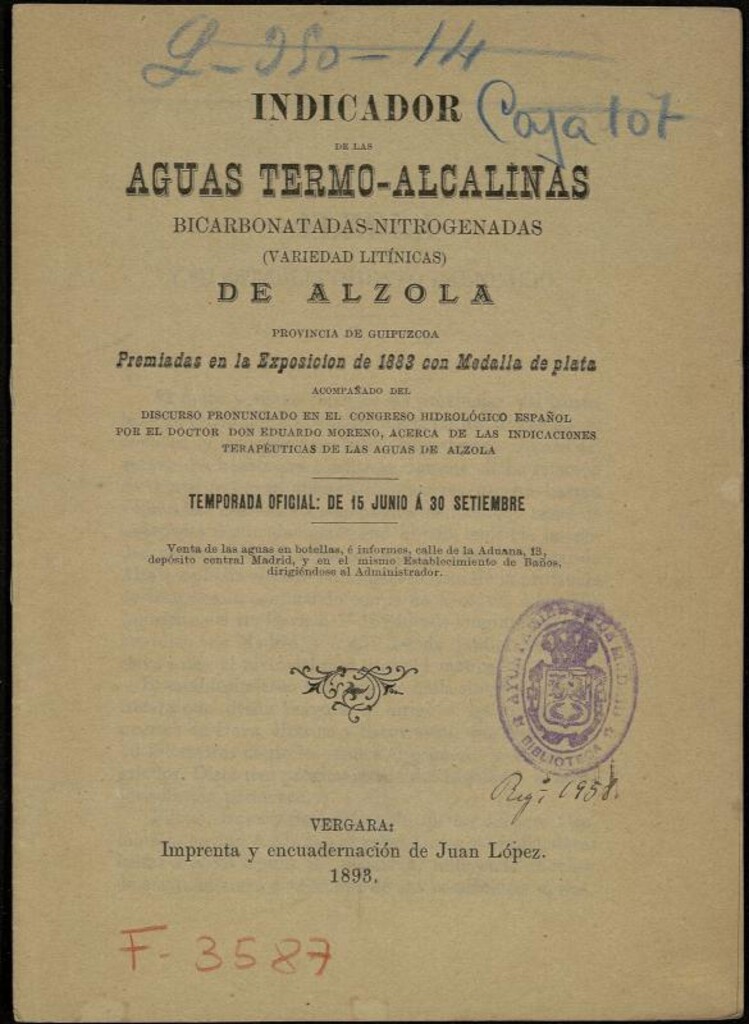Miniatura de Indicador de las aguas termo-alcalinas bicarbonatadas-nitrogenadas (variedad litínicas) de Alzola