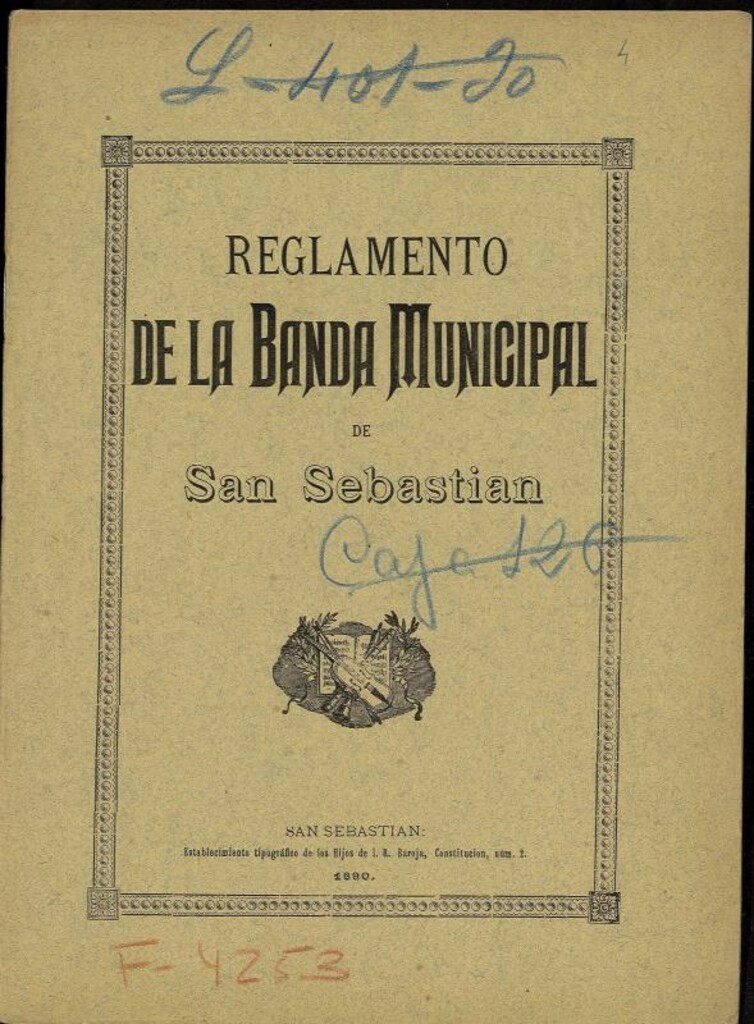 Miniatura de Reglamento de la Banda Municipal de San Sebastian