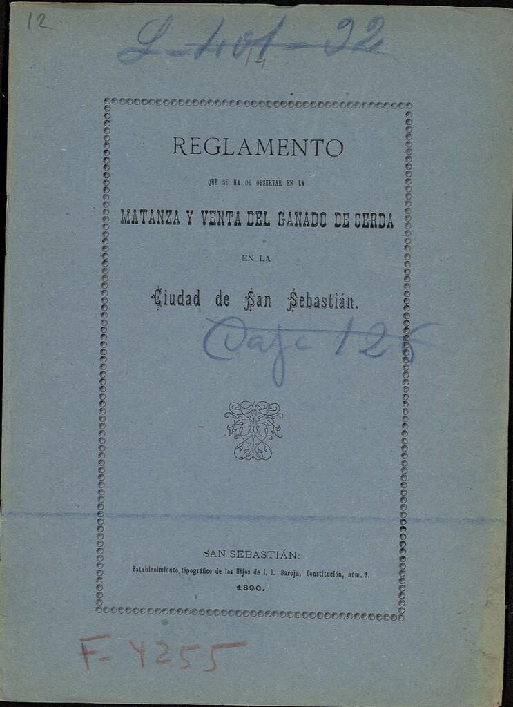 Miniatura de Reglamento que se ha de observar en la matanza y venta del ganado de cerda en la ciudad de San Sebastian