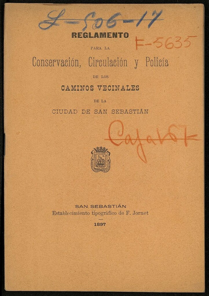 Miniatura de Reglamento para la conservación y circulación y policía de los caminos vecinales de la Ciudad de San Sebastian