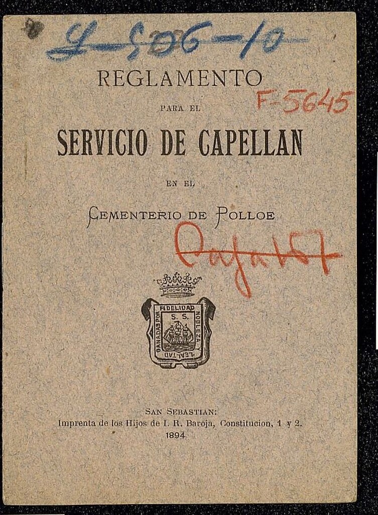Miniatura de Reglamento para el servicio de capellán en el Cementerio de Polloe