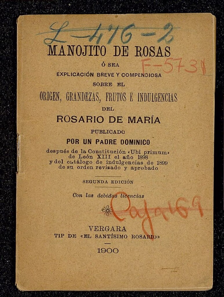 Miniatura de Manojito de rosas o sea Explicación breve y compendiosa sobre el origen, grandezas, frutos e indulgencias del Rosario de María