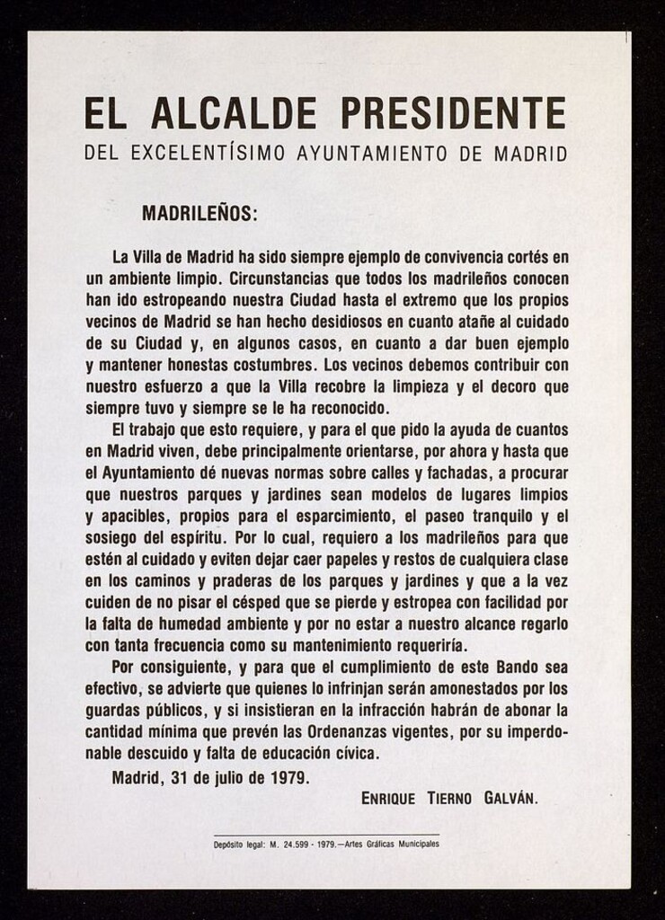 Miniatura de Bando sobre limpieza urbana en Madrid