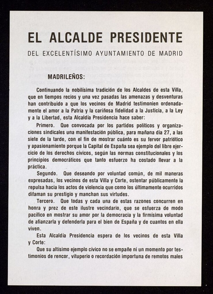 Miniatura de Bando sobre la manifestación del 27 de febrero de 1981 en repulsa por el intento de golpe de estado del 23-F