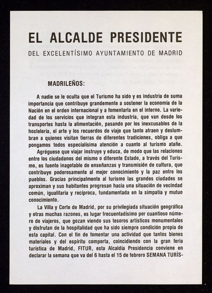 Miniatura de Bando sobre el turismo en Madrid