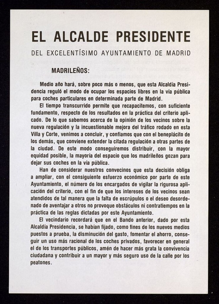 Miniatura de Bando sobre los problemas de aparcamiento en la capital