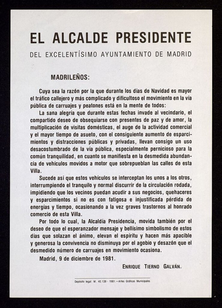 Miniatura de Bando sobre los problemas de circulación en Navidad