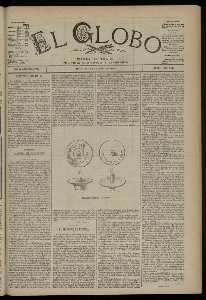Miniatura de El Globo : diario ilustrado del 24 de abril de 1889, nº 4920
