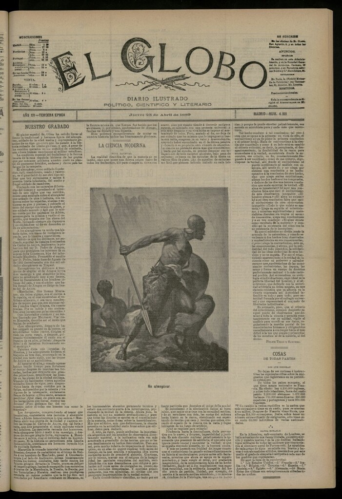 Miniatura de El Globo : diario ilustrado del 25 de abril de 1889, nº 4921