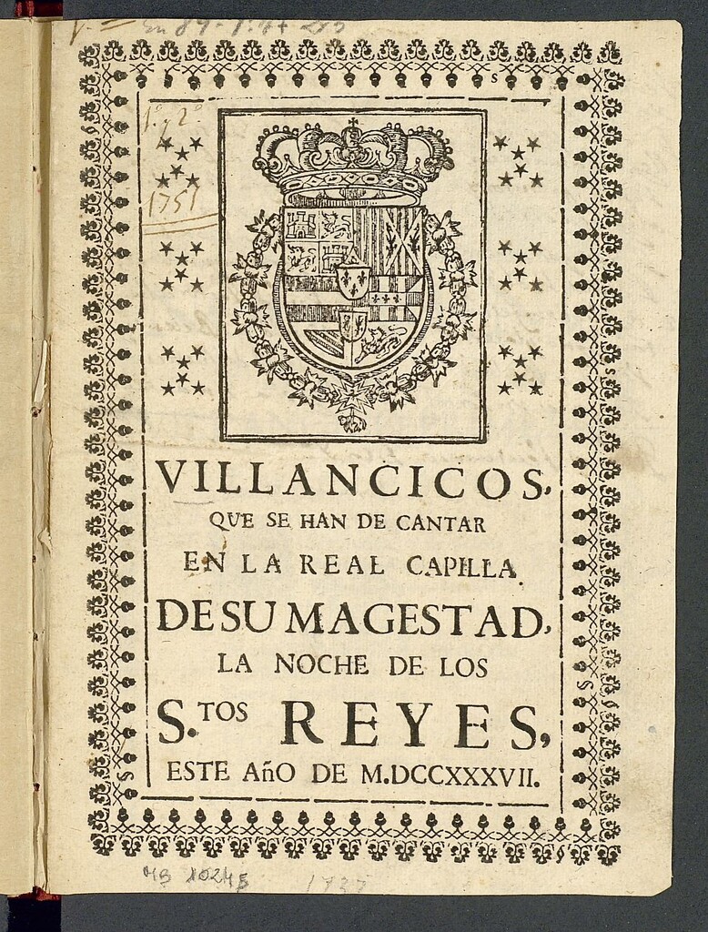 Miniatura de Villancicos que se han de cantar en la Real Capilla de Su Magestad, la noche de los Santos Reyes este año de MDCCXXXVII