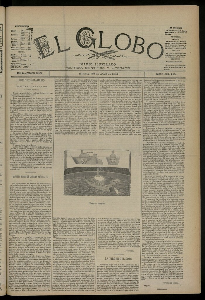 Miniatura de El Globo : diario ilustrado del 28 de abril de 1889, nº 4924