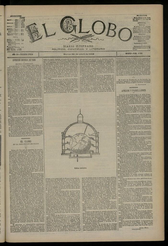Miniatura de El Globo : diario ilustrado del 30 de abril de 1889, nº 4926
