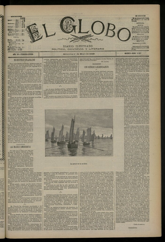 Miniatura de El Globo : diario ilustrado del 1 de mayo de 1889, nº 4927