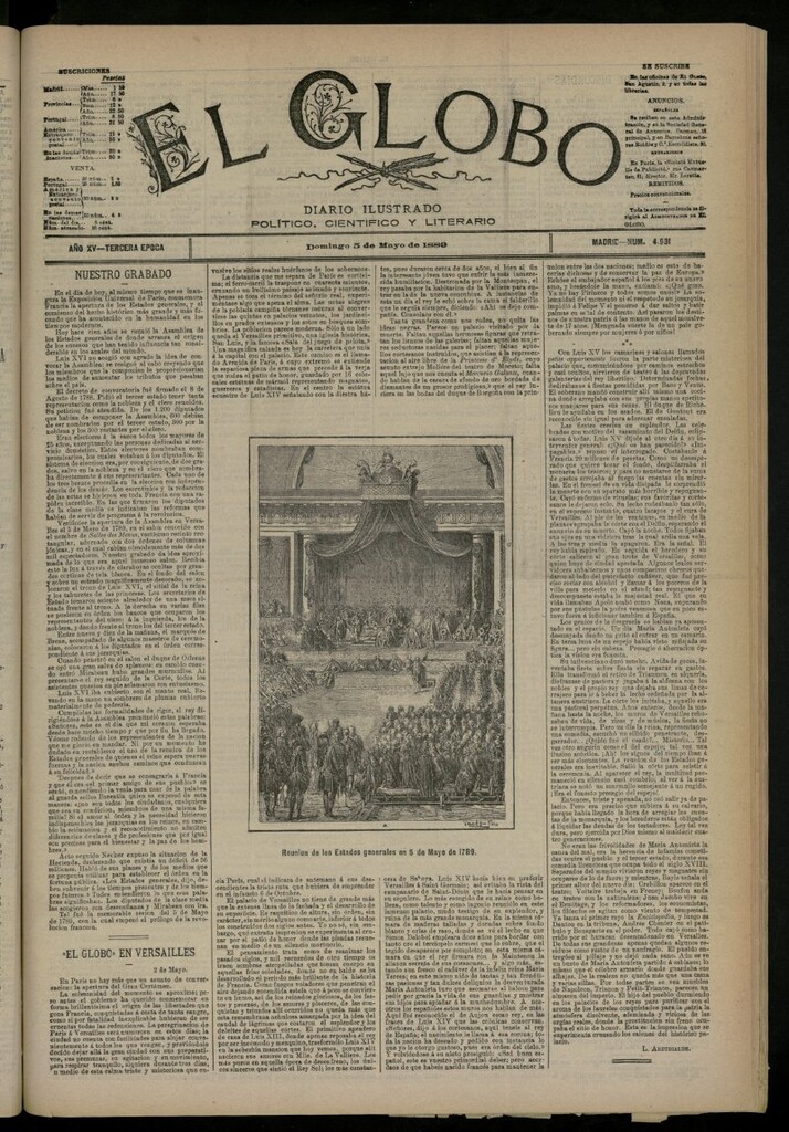 Miniatura de El Globo : diario ilustrado del 5 de mayo de 1889, nº 4931