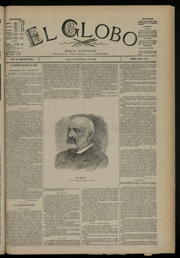 Miniatura de El Globo : diario ilustrado del 7 de mayo de 1889, nº 4933