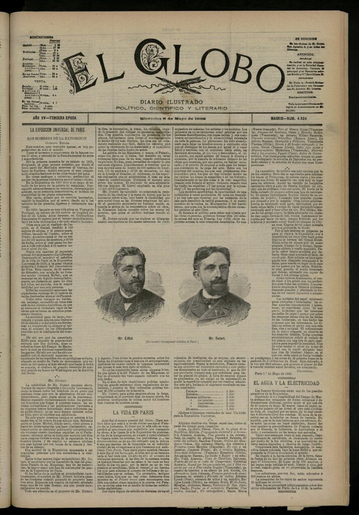 Miniatura de El Globo : diario ilustrado del 8 de mayo de 1889, nº 4934