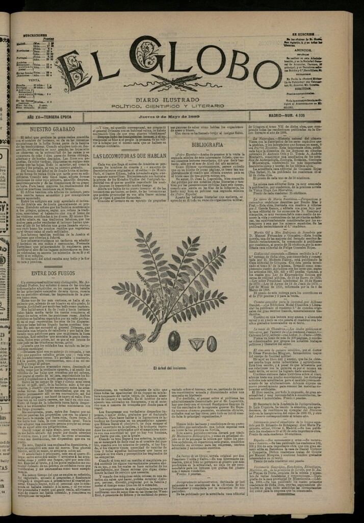 Miniatura de El Globo : diario ilustrado del 9 de mayo de 1889, nº 4935