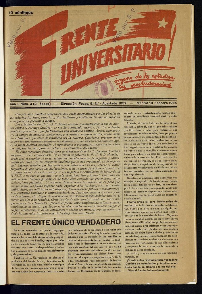 Miniatura de Frente Universitario: órgano de los estudiantes revolucionarios