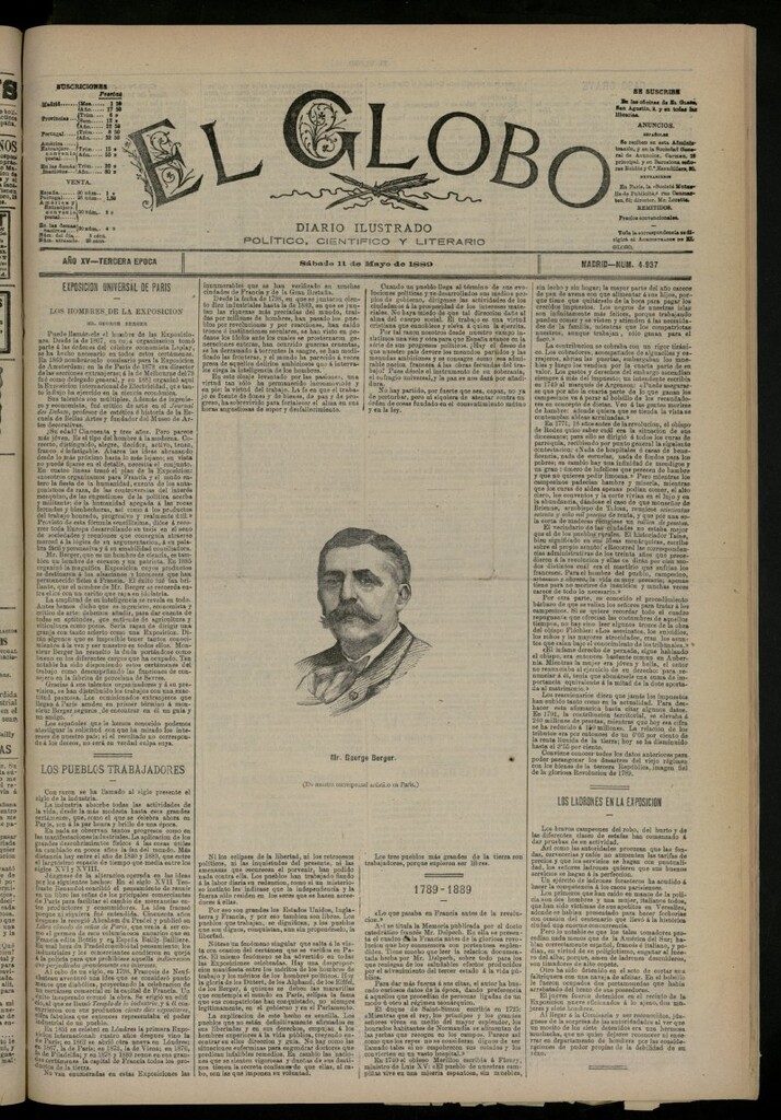Miniatura de El Globo : diario ilustrado del 11 de mayo de 1889, nº 4937