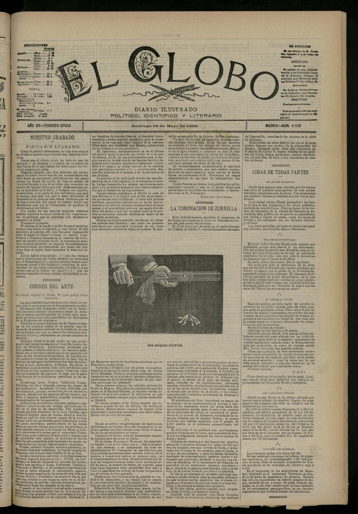 Miniatura de El Globo : diario ilustrado del 12 de mayo de 1889, nº 4938