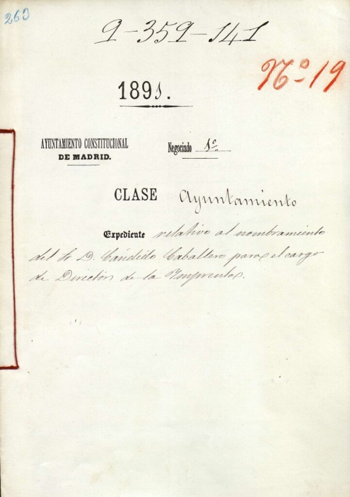 Miniatura de Expediente relativo al nombramiento del Sr. D. Cándido Caballero para el cargo de Director de la Imprenta.