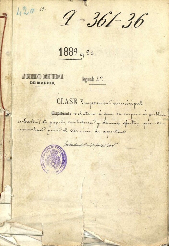 Miniatura de Expediente relativo a que se saque a pública subasta, el papel, cartulina y demás efectos que se necesitan para el servicio de aquella.