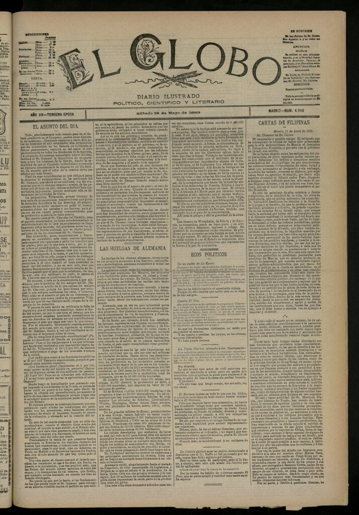Miniatura de El Globo : diario ilustrado del 18 de mayo de 1889, nº 4943