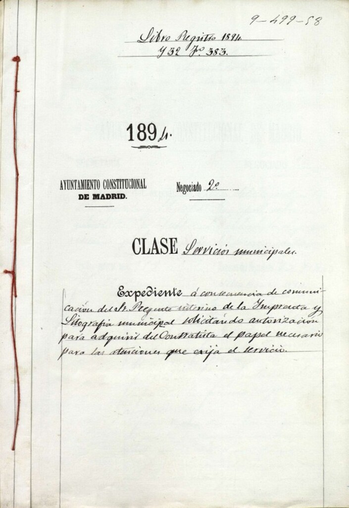 Miniatura de Expediente a consecuencia de comunicación del Sr. Regente interino de la Imprenta y Litografía municipal solicitando autorización para adquirir del contratista el papel necesario para las atenciones que exija el servicio.