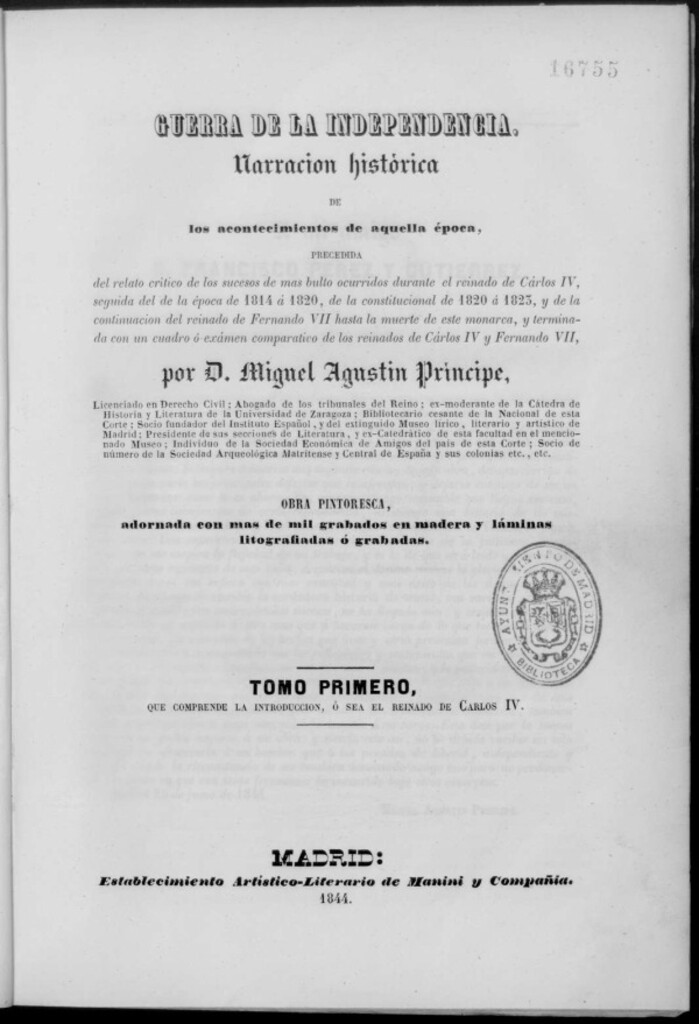 Miniatura de Guerra de la Independencia : narración histórica... precedida del relato crítico de los sucesos de más bulto ocurridos durante el reinado de Carlos IV, seguida de la época de 1814 a 1820, de la constitucional de 1820 a 1823 y de la continuación del reinado de Fernando VII... (Tomo II)