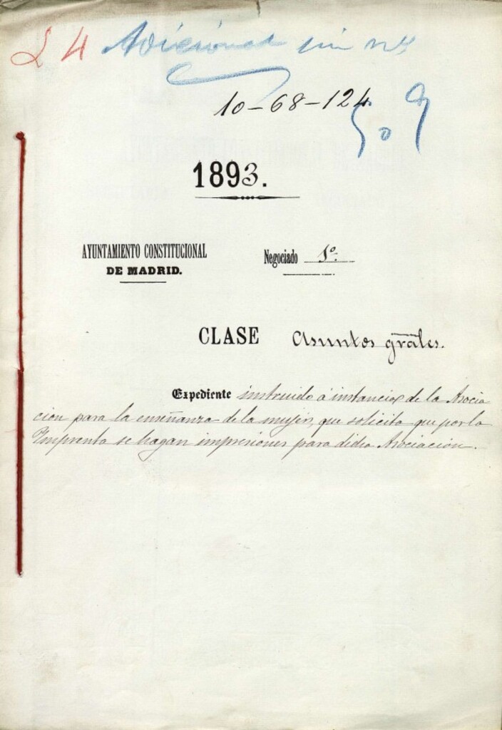 Miniatura de Expediente instruido a instancias de la Asociación para la enseñanza de las mujeres, que solicita que por la Imprenta se hagan impresiones para dicha Asociación.