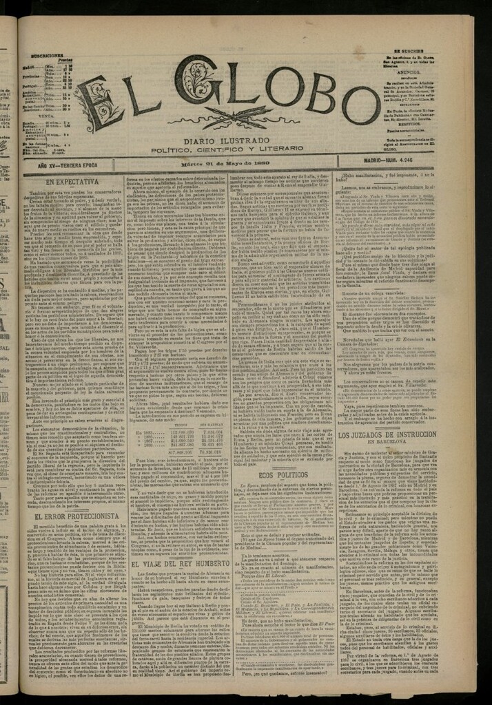 Miniatura de El Globo : diario ilustrado del 21 de mayo de 1889, nº 4946