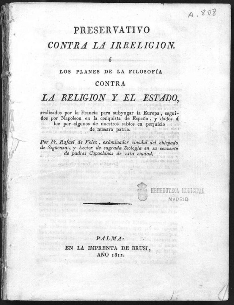Miniatura de Preservativo contra la irreligion ó Los planes de la filosofía contra la religión y el estado