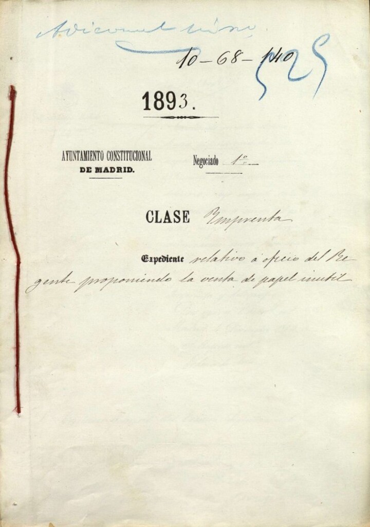 Miniatura de Expediente relativo a oficio del Regente proponiendo la venta de papel inútil.