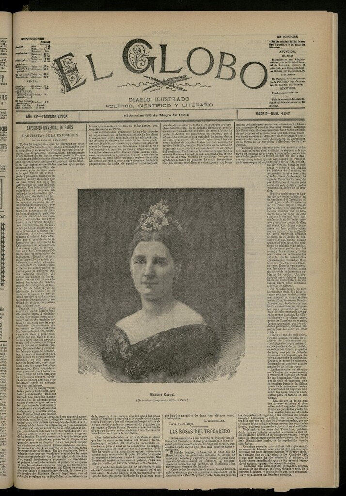 Miniatura de El Globo : diario ilustrado del 22 de mayo de 1889, nº 4947