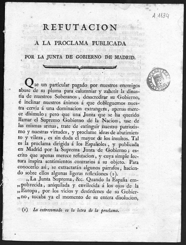 Miniatura de Refutación a la proclama publicada por la Junta de Gobierno de Madrid