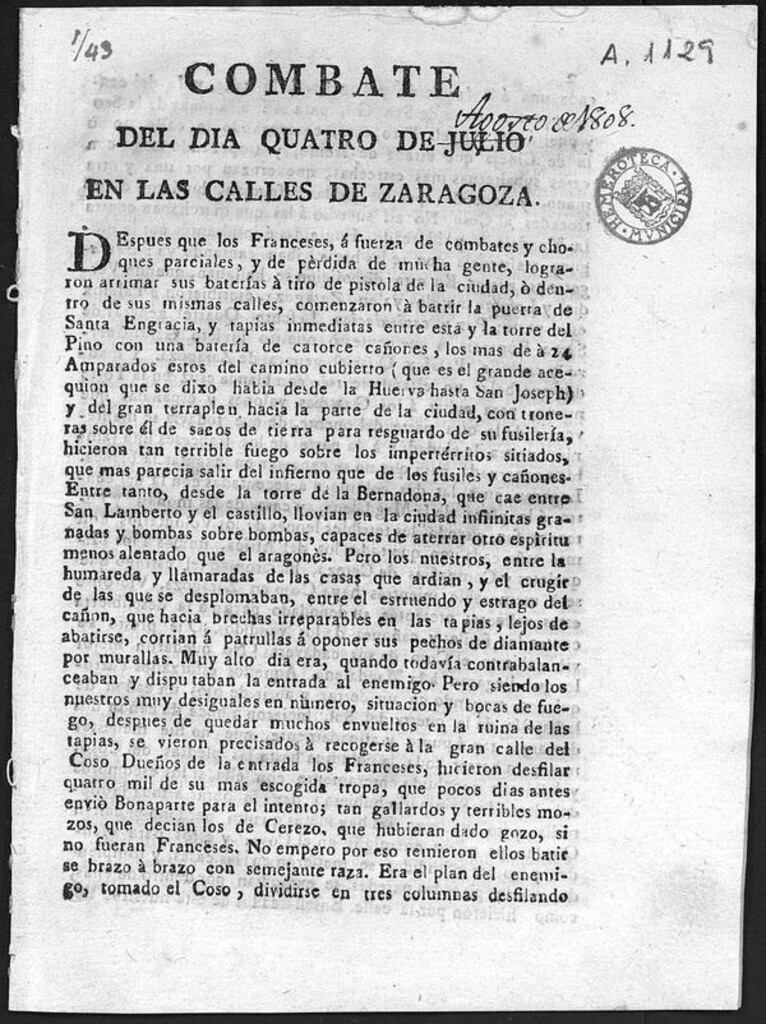 Miniatura de Combate del dia quatro de julio en las calles de Zaragoza.