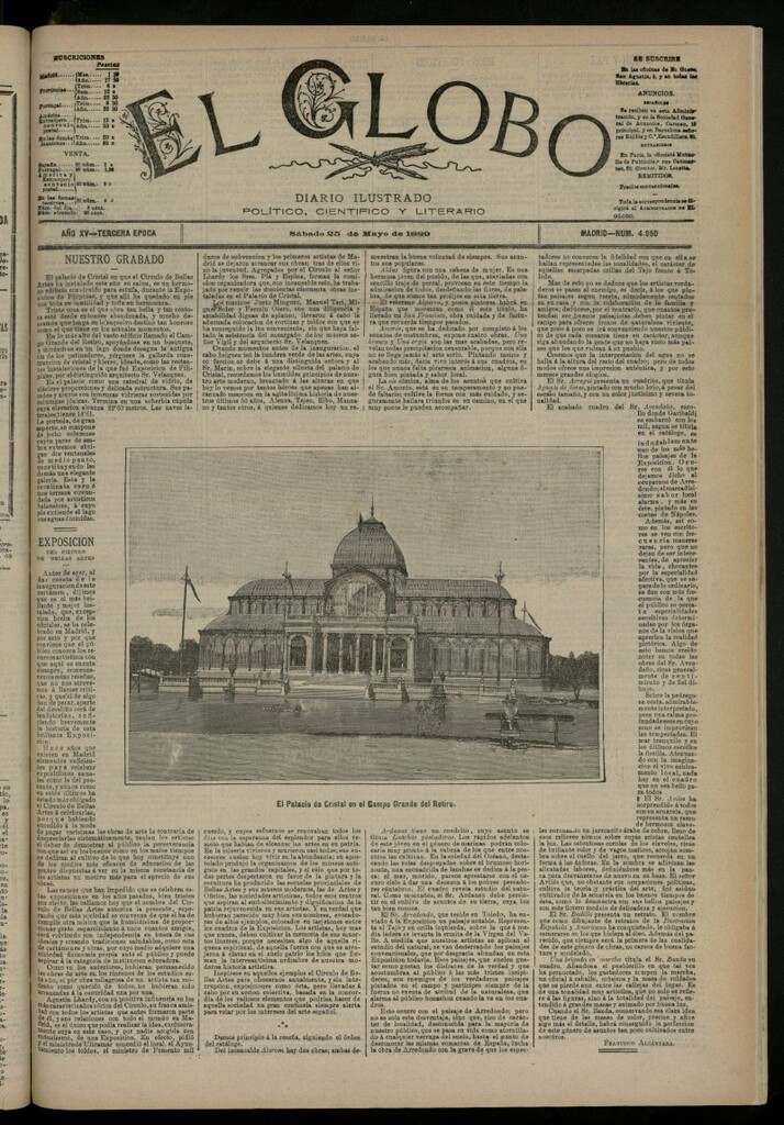 Miniatura de El Globo : diario ilustrado del 25 de mayo de 1889, nº 4950