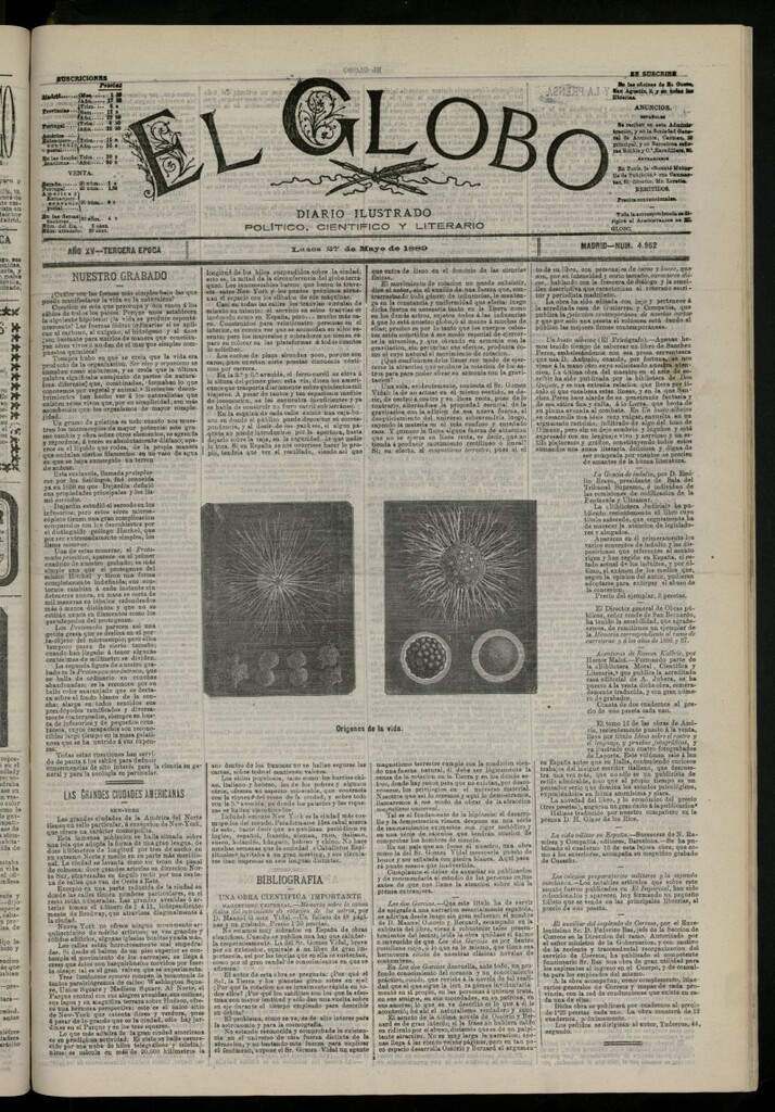 Miniatura de El Globo : diario ilustrado del 27 de mayo de 1889, nº 4952